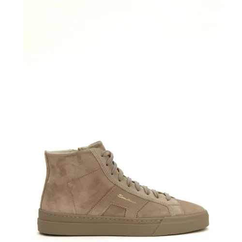 Double Buckle Sneaker in Greige Suede , male, Sizes: 8 1/2 UK, 9 1/2 UK, 7 1/2 UK, 6 1/2 UK, 8 UK, 7 UK - Santoni - Modalova