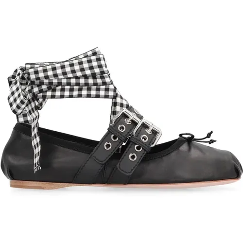 Leather Ballerina Flats with Bow Detail , female, Sizes: 2 UK, 4 UK, 3 UK - Miu Miu - Modalova