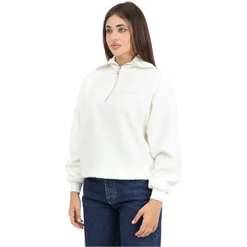 Weiße Sherpa Half-Zip Pullover , Damen, Größe: S - Calvin Klein Jeans - Modalova