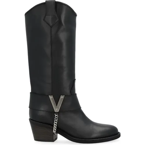 Texanischer Stiefel mit silbernem V , Damen, Größe: 37 EU - Via Roma 15 - Modalova