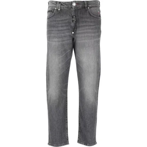 Grey Cotton Jeans with Logo Patch , male, Sizes: W32, W31, W33 - Philipp Plein - Modalova