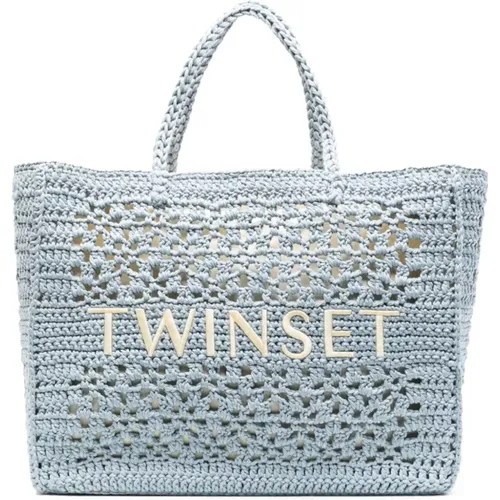 Crochet Knit Embroidered Logo Tote Bag , female, Sizes: ONE SIZE - Twinset - Modalova