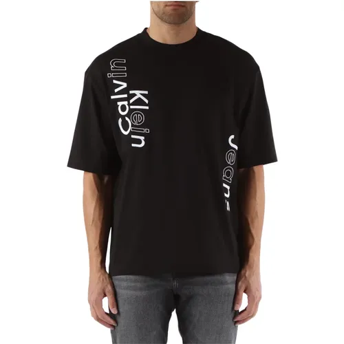 Cotton T-shirt with Front Logo Embroidery , male, Sizes: S, M, L, 2XL, XL - Calvin Klein Jeans - Modalova