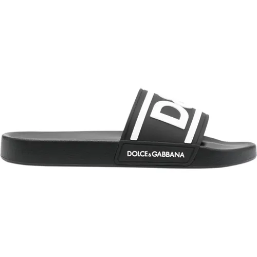 Schwarze Logo-Print Sandalen , Herren, Größe: 41 EU - Dolce & Gabbana - Modalova