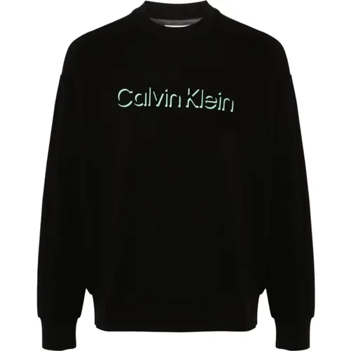 Schwarzer Baumwoll-Rundhalsausschnitt-Pullover , Herren, Größe: L - Calvin Klein - Modalova