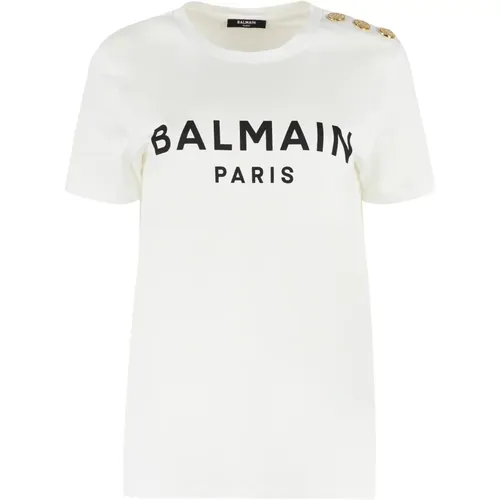 Cotton Crew-Neck T-Shirt with Embellished Buttons , female, Sizes: S, M - Balmain - Modalova