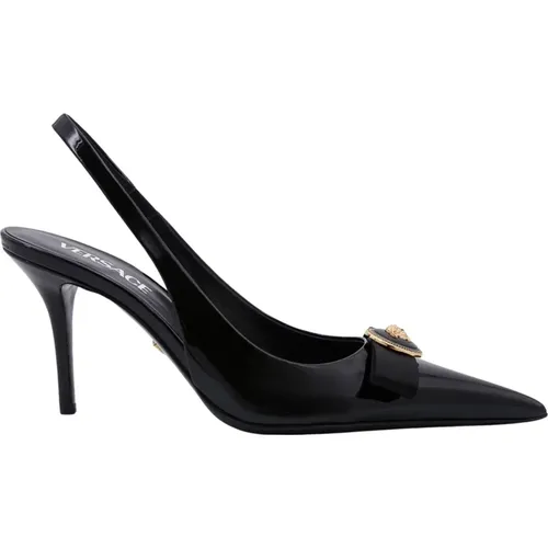 Pumps,Schwarzer Slingback mit Absatz aus Kalbsleder - Versace - Modalova