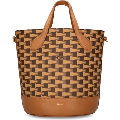 Geprägte Leder Bucket Bag mit zweifarbigen Design , Damen, Größe: ONE Size - Bally - Modalova