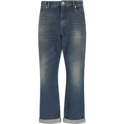 Gerade Jeans in Blauem Denim mit Mittelhoher Taille , Herren, Größe: W31 - Balmain - Modalova