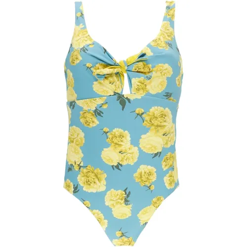 Blauer Blumen Monokini Badeanzug , Damen, Größe: S - Fisico - Modalova