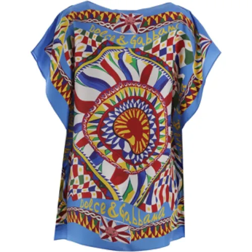 Silk Twill Foulard Shirt with Multicolored Print , female, Sizes: M - Dolce & Gabbana - Modalova
