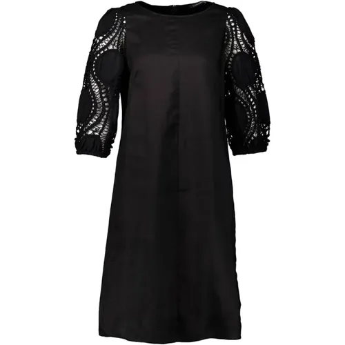 Elegantes Schwarzes Midi-Kleid mit Spitzenärmeln , Damen, Größe: L - LUISA CERANO - Modalova