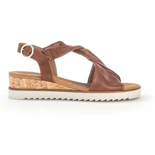 Cognac Leder Kreuzriemen Sandalen , Damen, Größe: 42 EU - Gabor - Modalova