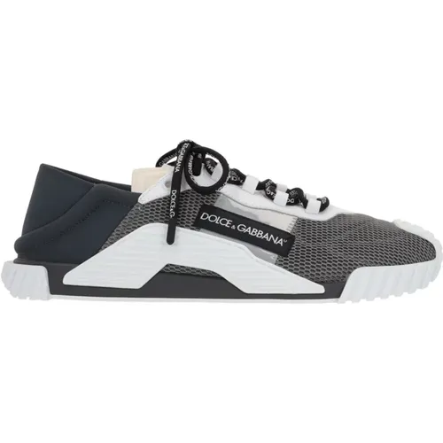 Dark Grey Slip-On Sneakers with Rubber and Leather Inserts , male, Sizes: 6 UK - Dolce & Gabbana - Modalova