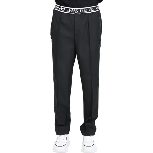 Schwarze Hose mit Elastischem Band und Logo , Herren, Größe: S - Versace Jeans Couture - Modalova