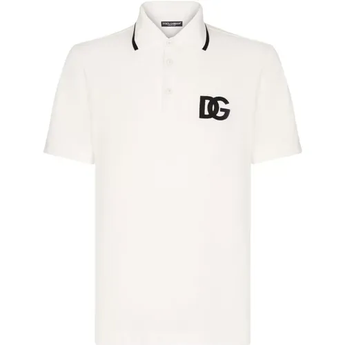 Logo-Embroidered Polo Shirt Cotton , male, Sizes: L - Dolce & Gabbana - Modalova