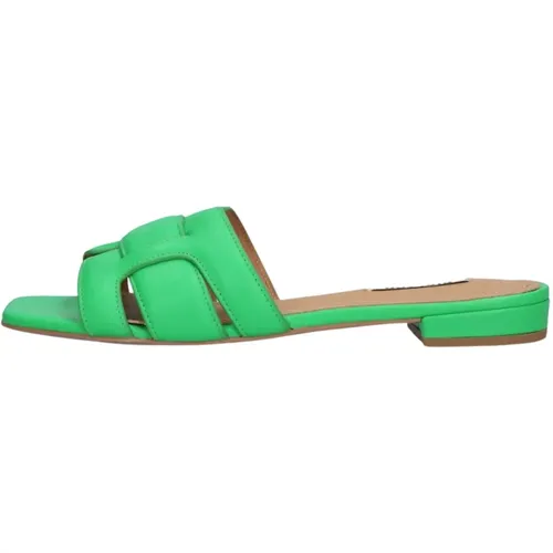 Grüne Leder Slip-On Sandale , Damen, Größe: 36 EU - Bibi Lou - Modalova