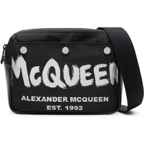 Schwarze Messenger-Tasche mit Logo-Druck,Studded Leather Shoulder Bag - alexander mcqueen - Modalova