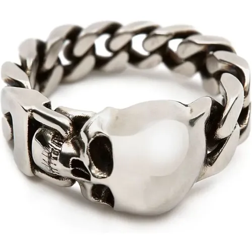 Skull Chain Ring - Silver Tone Brass , male, Sizes: 60 MM, 56 MM, 58 MM - alexander mcqueen - Modalova