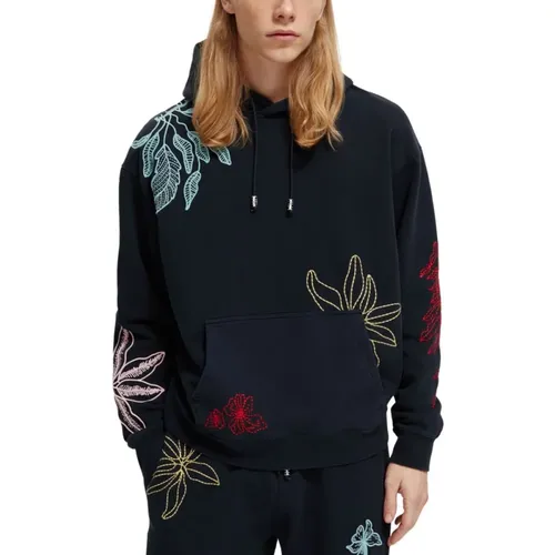 Hooded Sweatshirt with Floral Embroidery , male, Sizes: L - Scotch & Soda - Modalova
