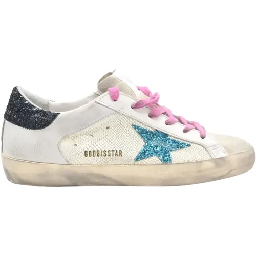 Python Glitter Sneakers Weiß/Schwarz/Blau , Damen, Größe: 39 EU - Golden Goose - Modalova