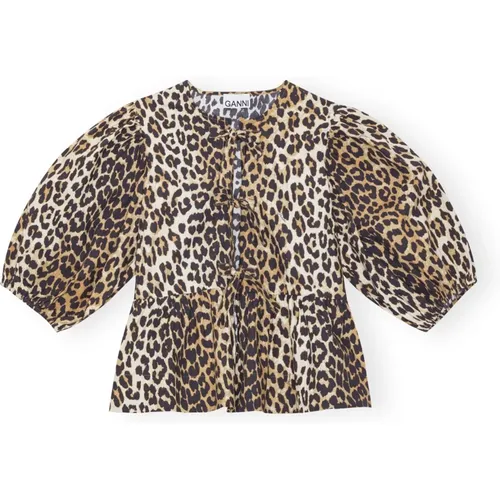 Leopard Peplum Bluse , Damen, Größe: M - Ganni - Modalova