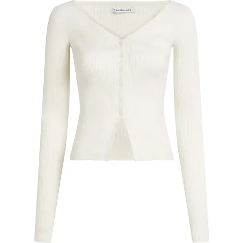 Ivory Knopf Strickjacke , Damen, Größe: L - Calvin Klein Jeans - Modalova