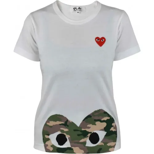 Camouflage Heart Print Cotton T-Shirt , Damen, Größe: M - Comme des Garçons - Modalova