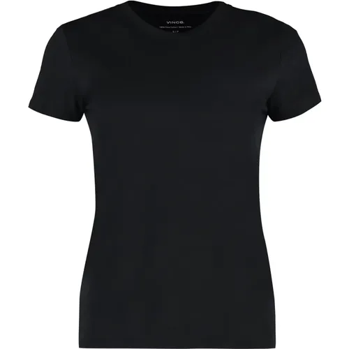 Geripptes Crew-Neck Baumwoll T-Shirt , Damen, Größe: M - Vince - Modalova