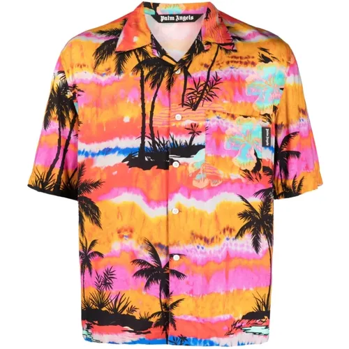 Printed Shirt with All-Over Print , male, Sizes: L, M - Palm Angels - Modalova