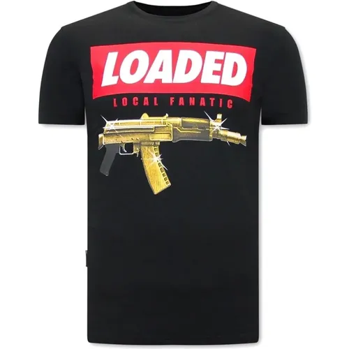 T-Shirt mit Loaded Gun Druck , Herren, Größe: L - Local Fanatic - Modalova