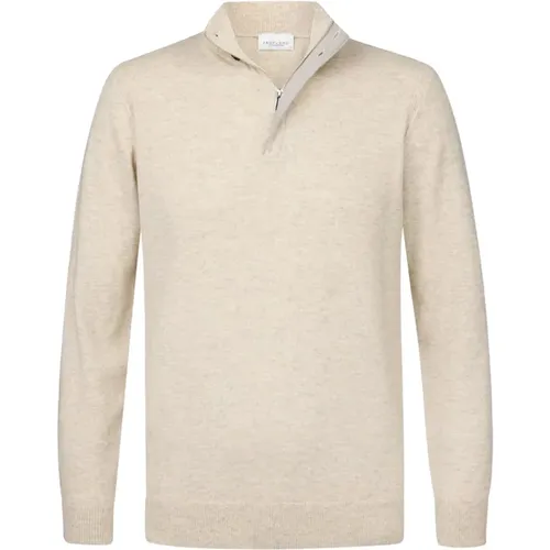 Beiger Wollmix Half Zip Pullover - Profuomo - Modalova