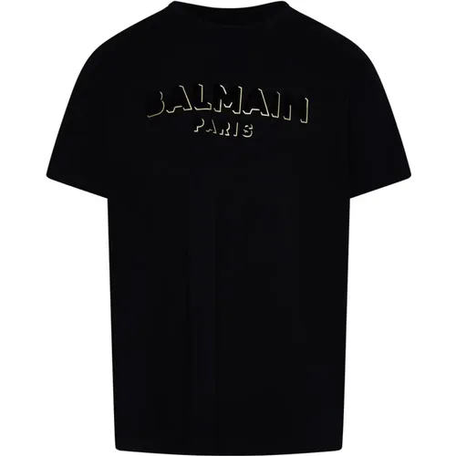 T-Shirt mit Texturiertem Logo für Männer , Herren, Größe: XL - Balmain - Modalova