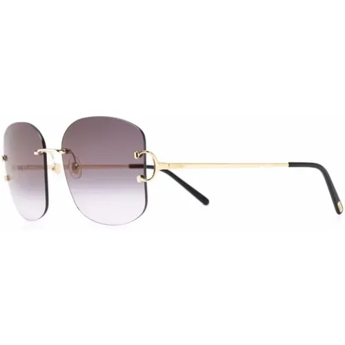 Gold Sunglasses with Original Case , female, Sizes: 60 MM - Cartier - Modalova