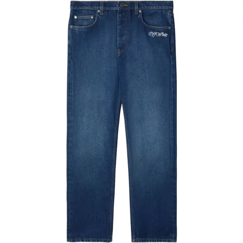 Besticktes Logo Blaue Denim Jeans , Herren, Größe: W32 - Off White - Modalova