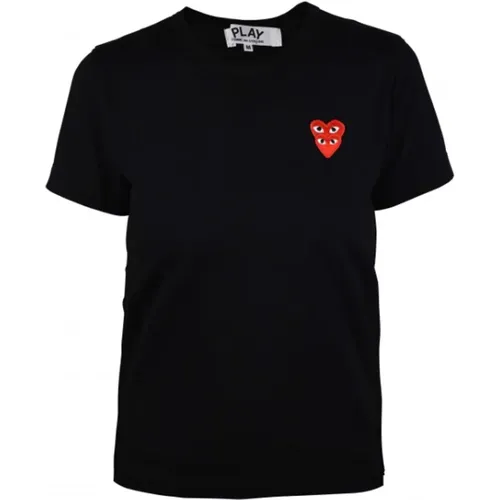Schwarzes Baumwoll-Herzlogo T-Shirt , Damen, Größe: M - Comme des Garçons - Modalova