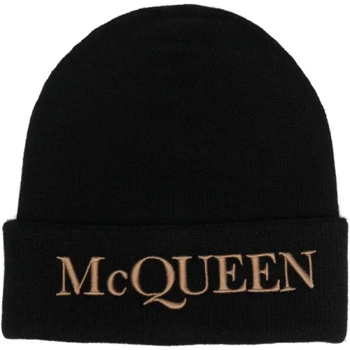 Ribbed Beanie with Embroidered Logo , male, Sizes: L - alexander mcqueen - Modalova