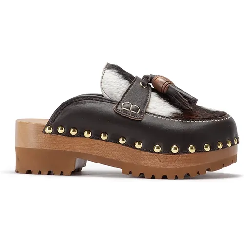 Leder- und Ponyskin-Clog-Sandalen , Damen, Größe: 41 EU - Jejia - Modalova