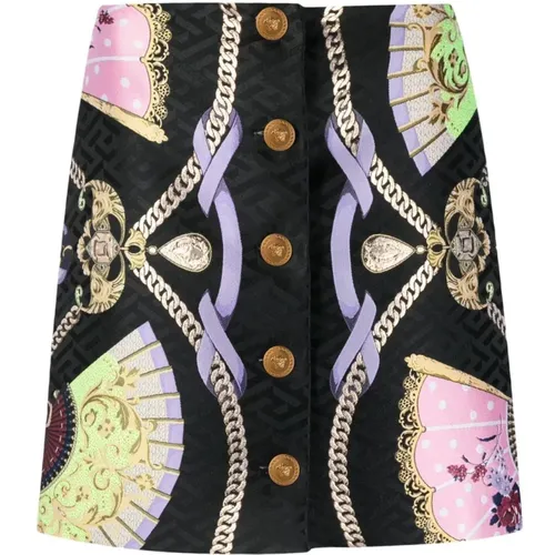 Graphic-Print Medusa Head Button Skirt , female, Sizes: XS - Versace - Modalova