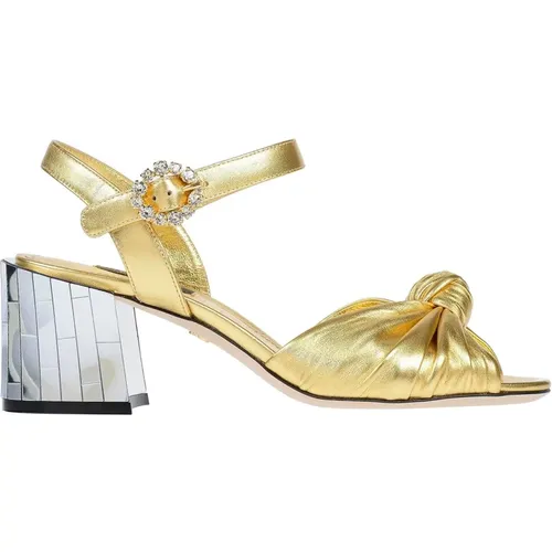 Gold Leather Sandals - Keira Collection , female, Sizes: 2 UK, 3 UK - Dolce & Gabbana - Modalova