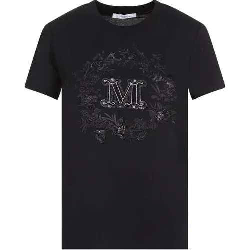 Schwarzes Baumwoll-T-Shirt mit Monogramm , Damen, Größe: L - Max Mara - Modalova