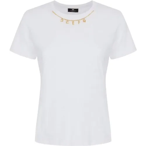 Goldener Charme Jersey T-Shirt , Damen, Größe: L - Elisabetta Franchi - Modalova