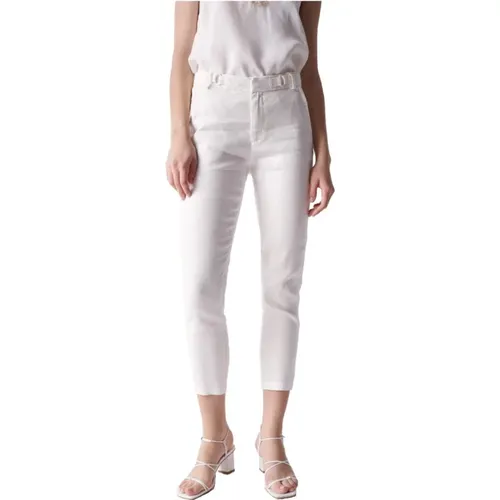 Slim Cropped Linen Chino Pants , female, Sizes: W33, W29, W34, W28 - Salsa - Modalova
