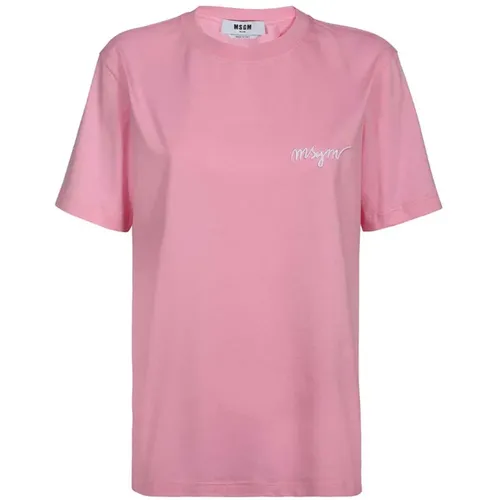 Geripptes Baumwoll-T-Shirt , Damen, Größe: S - MSGM - Modalova