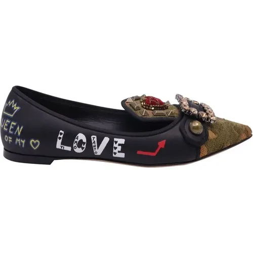 Leather Calfskin Pumps with Logo Print , female, Sizes: 3 UK - Dolce & Gabbana - Modalova