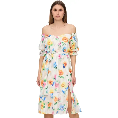Lebhaftes Sommer-Midi-Kleid mit gerüschten Ärmeln , Damen, Größe: S - Moschino - Modalova