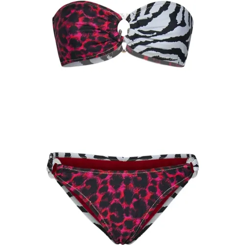 Fuchsia Leopard Print Bandeau Bikini Set , female, Sizes: L, M, S - Reina Olga - Modalova