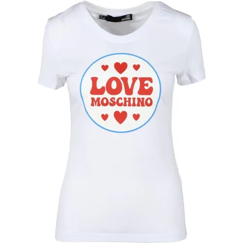 Baumwolle Elasthan T-shirt , Damen, Größe: L - Love Moschino - Modalova