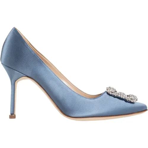 Blaues Satin Kristall Schnalle Stiletto Absatz,Kristall Schnalle Stiletto Absatz Grau Satin,Kristall Schnalle Stiletto Absatz Weiße Pumps - Manolo Blahnik - Modalova