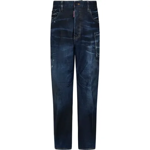 Blaue Loose Fit Jeans mit Roten und Schwarzen Details , Herren, Größe: L - Dsquared2 - Modalova